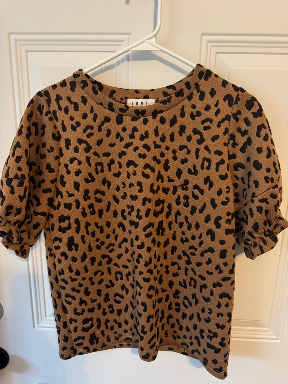 THML Leopard Print Short Sleeve Top - Brown/Black